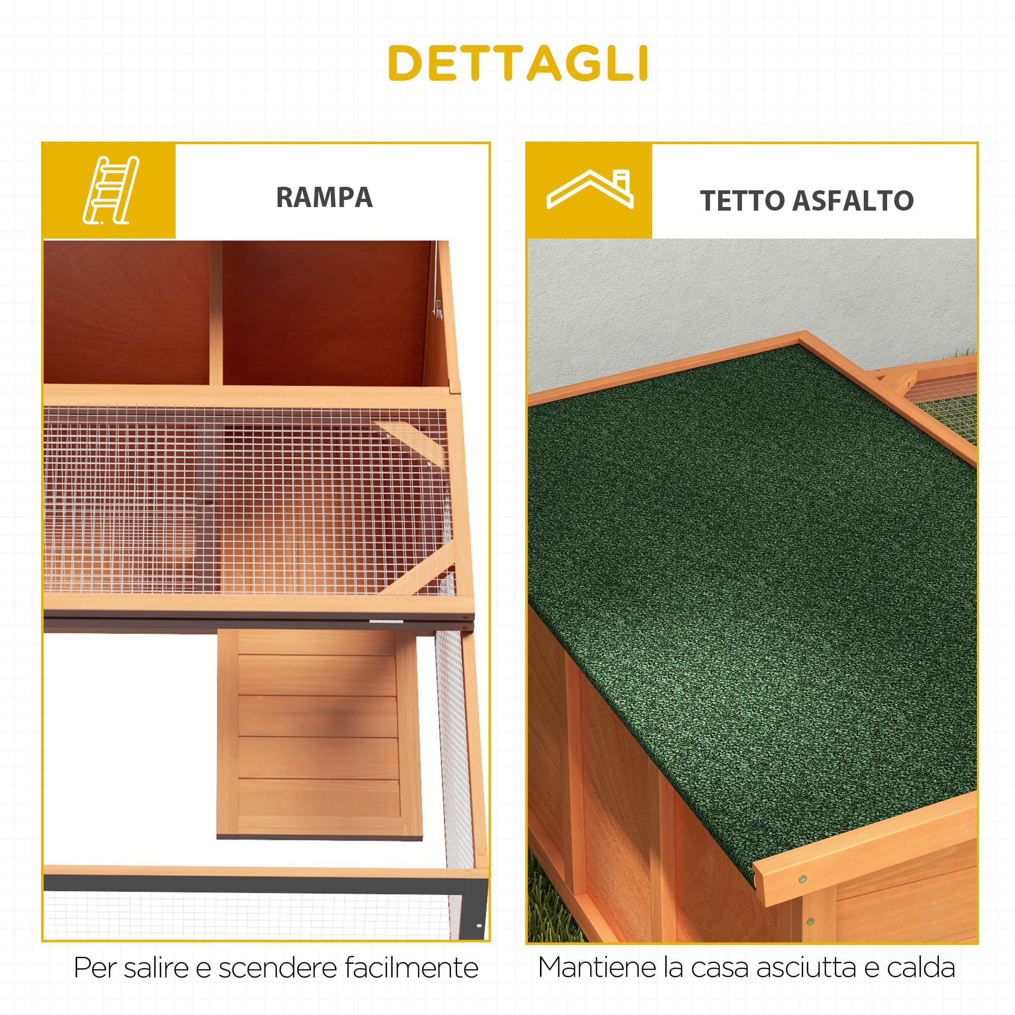 PawHut Conigliera da Esterno e Interno in Legno con Casetta per Conigli e Area Aperta Recintata, 125.5x100x49cm, Arancione