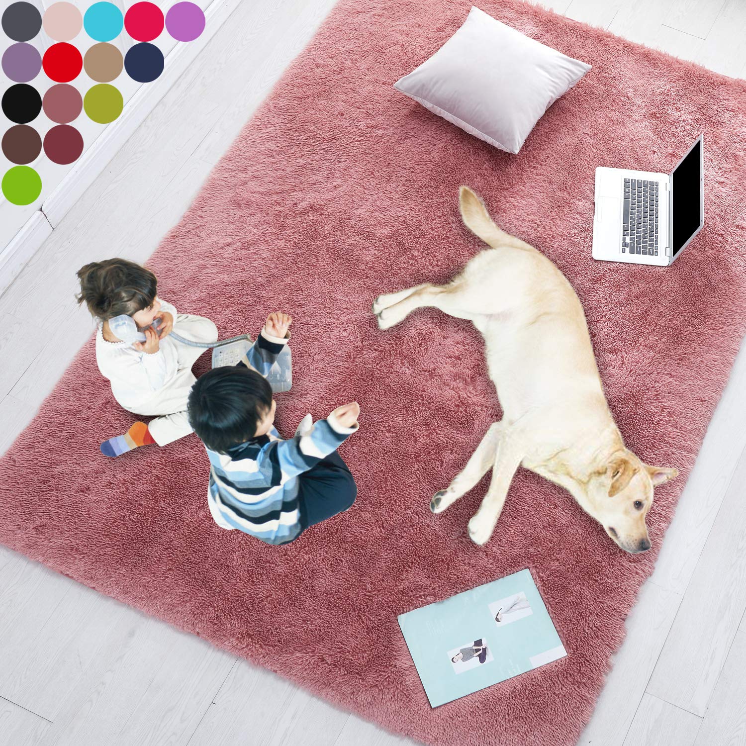Blush Soft Rug for Girls Bedroom,Fluffy Area Rug 4'X6' for Living Room,Furry Carpet for Kids Room,Shaggy Throw Rug for Nursery Room,Fuzzy Plush Rug for Dorm,Pink Carpet,Cute Room Decor for Baby — image 1