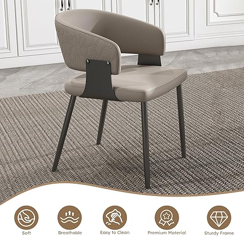 Vista 75 de Juego de 2 sillas de comedor, modernas patas doradas de piel sintética para comedor, cocina, comedor (beige)