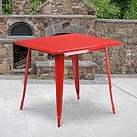EMMA + OLIVER 31.5" Square Red Metal Cafe Table - Commercial Grade Indoor Outdoor Bistro Table