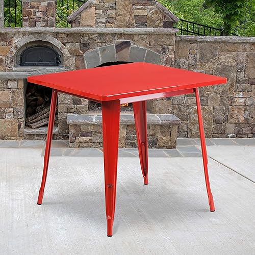 Flash Furniture Commercial Grade 31.5" Square Red Metal Indoor-Outdoor Table