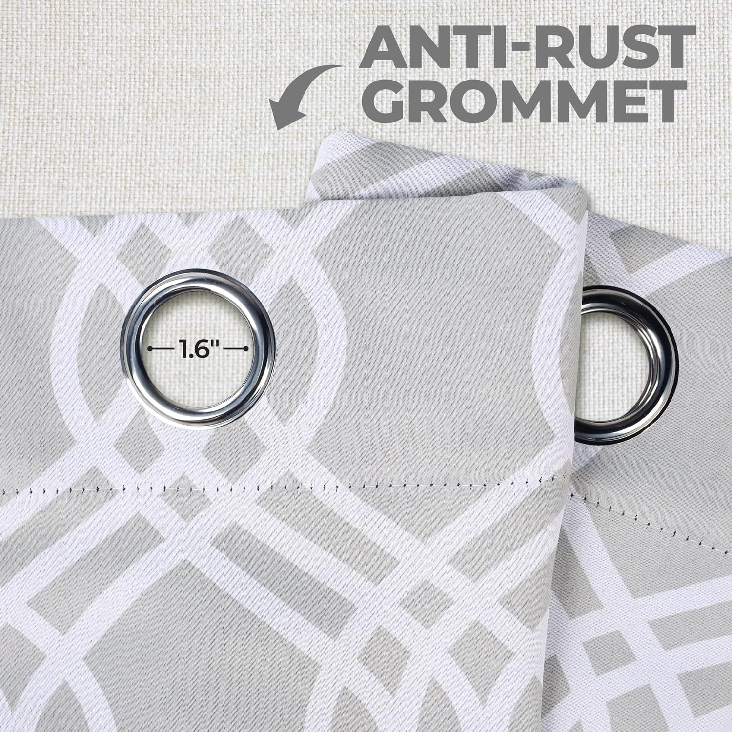 Superior Semi Blackout Curtains - Ribbon Trellis Design - 52" x 108" - Grommet Header - Sun Blocking & Room Darkening Drapes for Bedroom, Living Room - Set of 2 Panels - Chrome