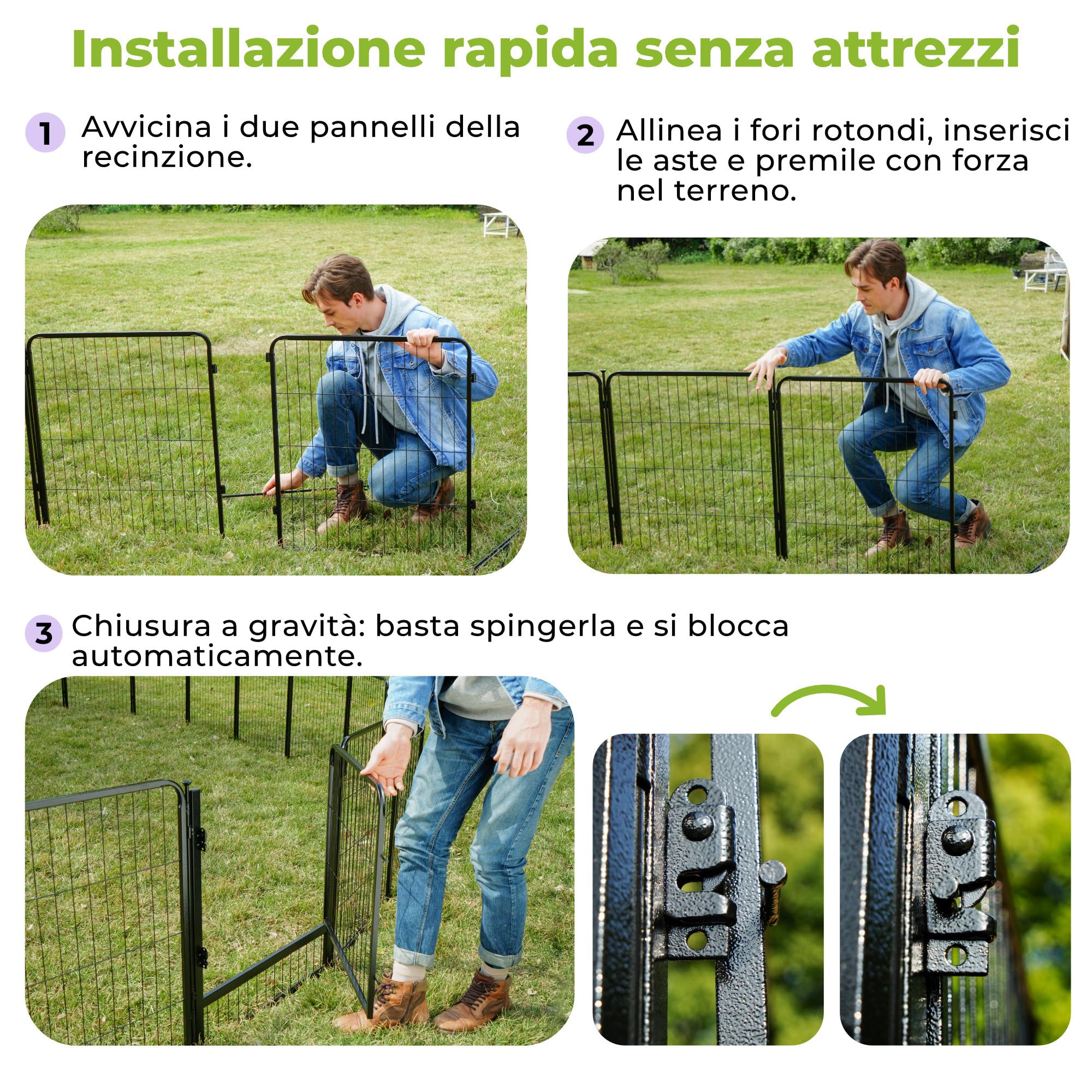 SunsGrove Recinto per Cani 6 Pannelli 60 cm Porta Larga Antiruggine Esterno Nero