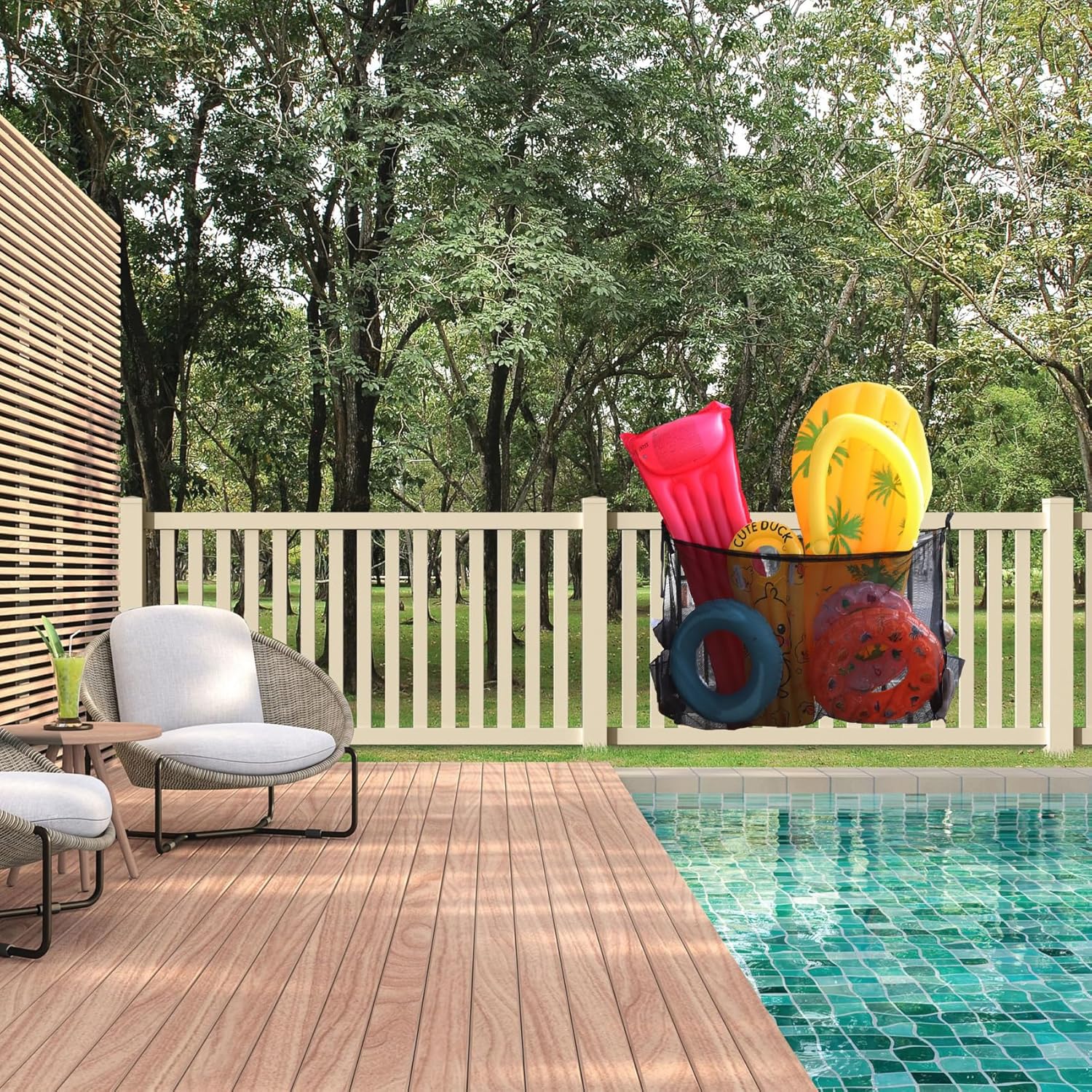 Float Toy Storage Mesh Bag, Swimming Pool Organizer Fence Net Holder for Inflatable Balls, Toys, Floats Ring, Noodles and Accessories, Black