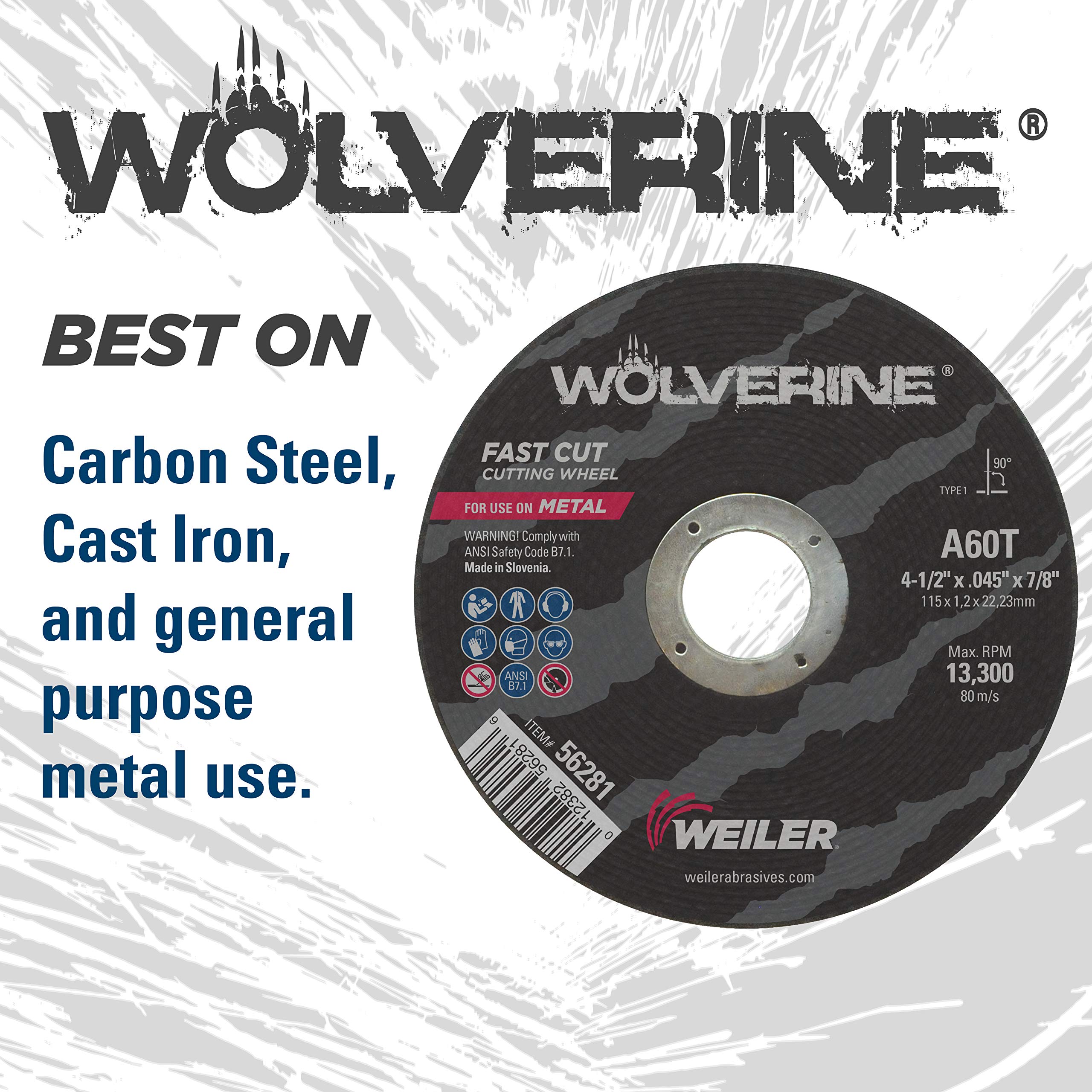 Weiler® Wolverine Thin Cutting Wheels, 4 In Dia, .035 Thick, 5/8 Arbor