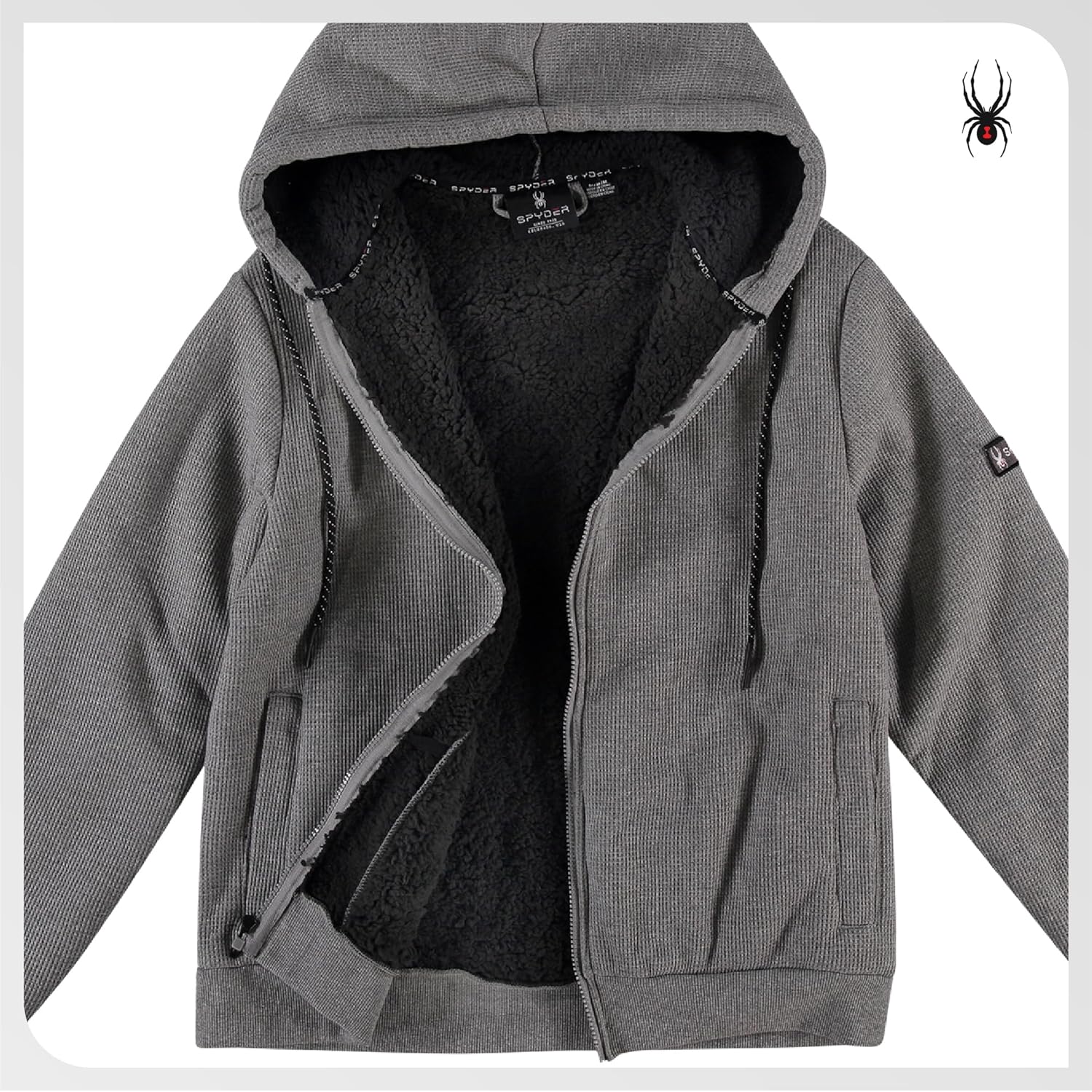 Spyder Mens Sherpa Fur Hoodie - Soft Stretch Waffle Knit Full Zip Up Hoodie Sweatshirt for Men with Cozy Sherpa Fleece Lining - Image 4
