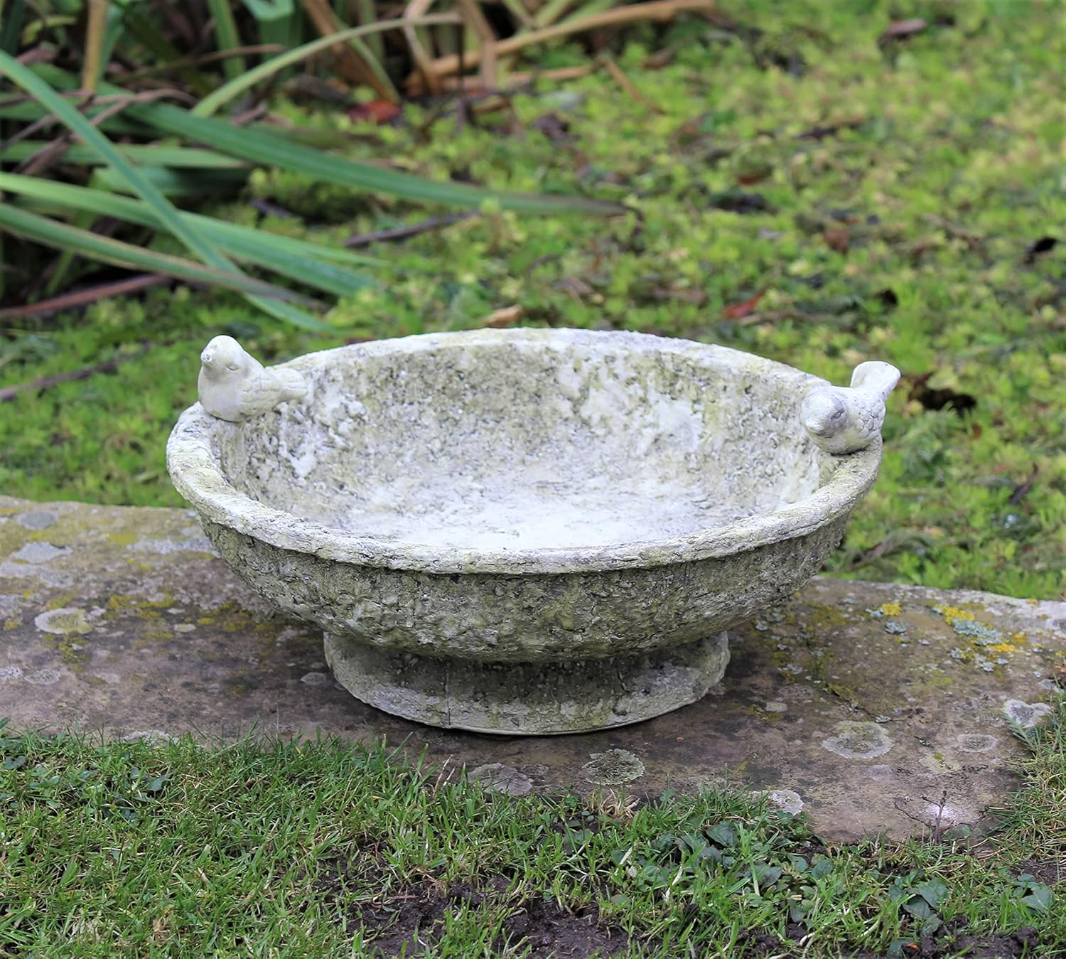 Garden Ornament Bird Feeder Bowl Outdoor Traditional Weatherproof 33cm x 18cm Stone Concrete