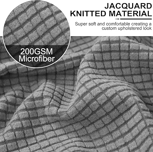 Miniatura 3 de PiccoCasa Funda otomana de alta elasticidad con parte inferior elástica, funda suave de tela jacquard a cuadros pequeños, rectangular, para