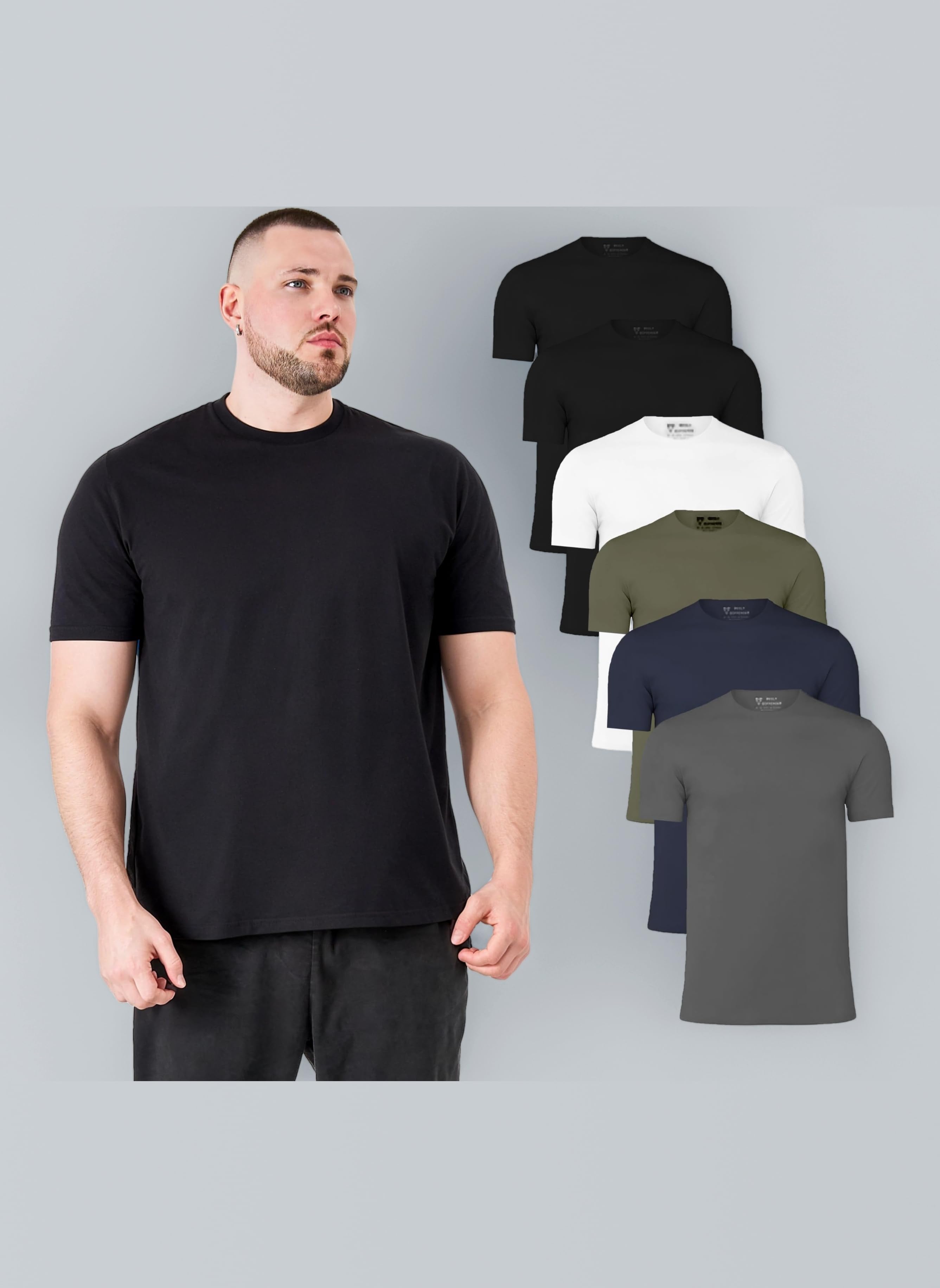 Big Guy 6-Pack Men’s Big & Tall T-Shirts – Premium Crew Neck in Black, Khaki, White, Navy, Carbon – Buttery Soft Cotton Blend, Sizes XL to 5XL