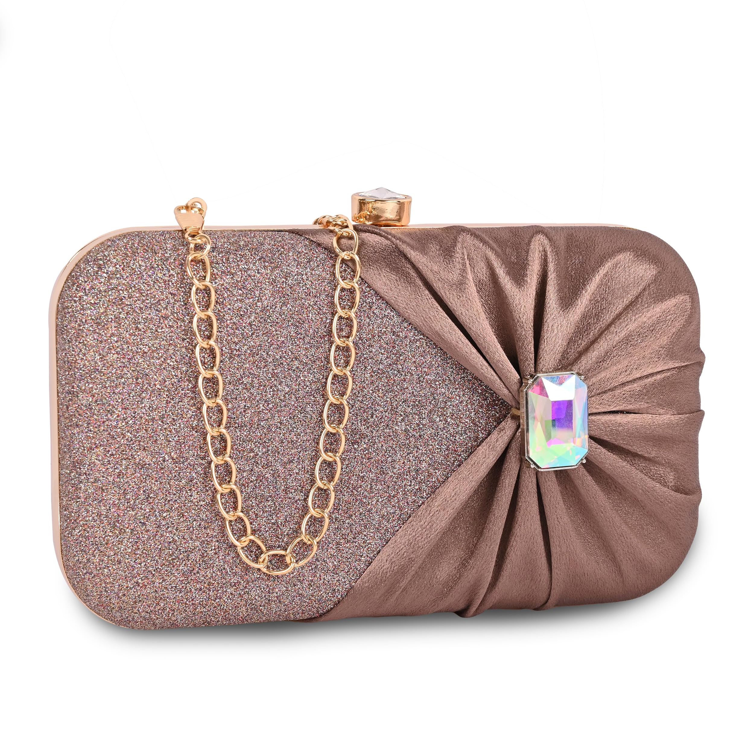 Studded formal party clutch with gold chain for women and girls-image-14