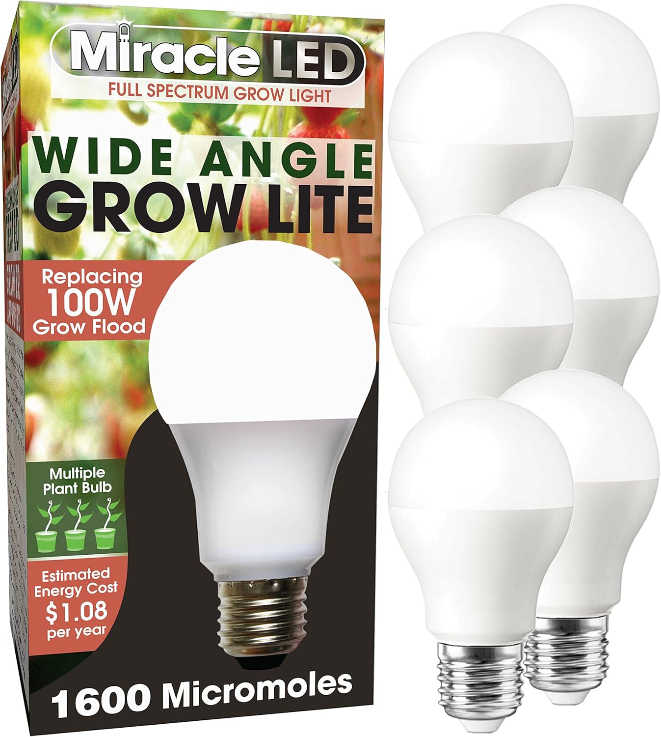MiracleLED 604613 Full Spectrum Wide Angle Grow Light, 6-Pack, Full Spectrum Replace 100W