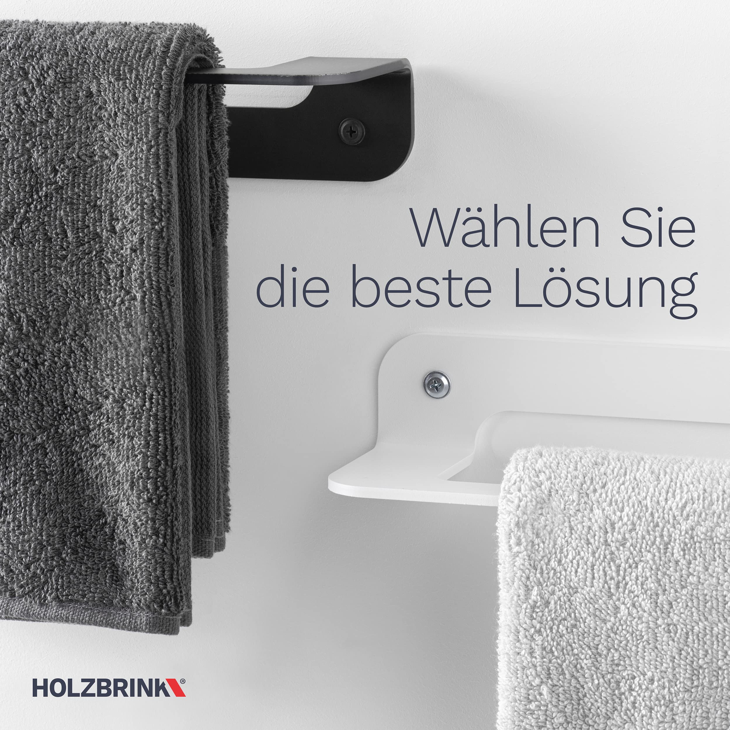 HOLZBRINK Handtuchhalter Bad Wandmontage, Handtuchstange Weiss, Single 60x8x5 cm, 1 Stück, HLW-600-9016