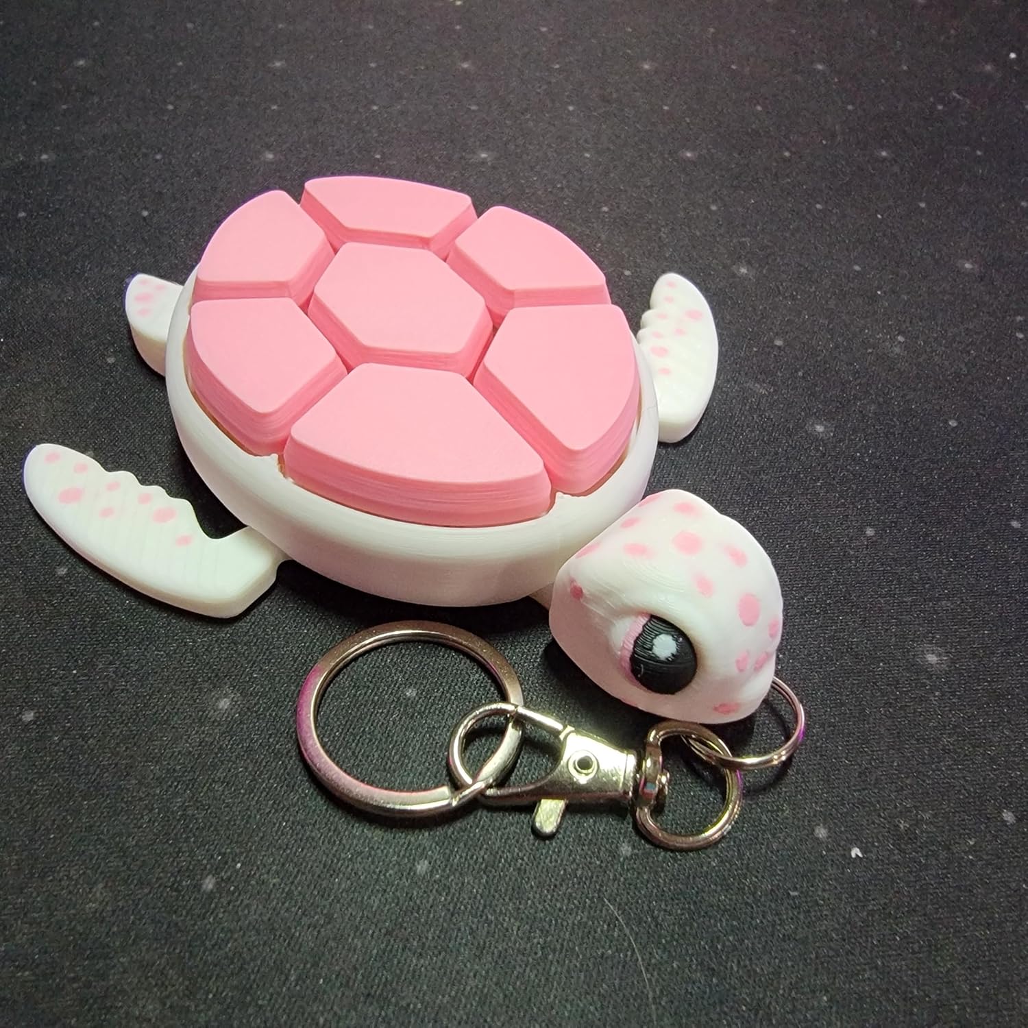 Sea Turtle Fidget Clicker Bag Charm, Sensory Figure Keychain, Articulating Head, Flippers and Tail (White/Pink)