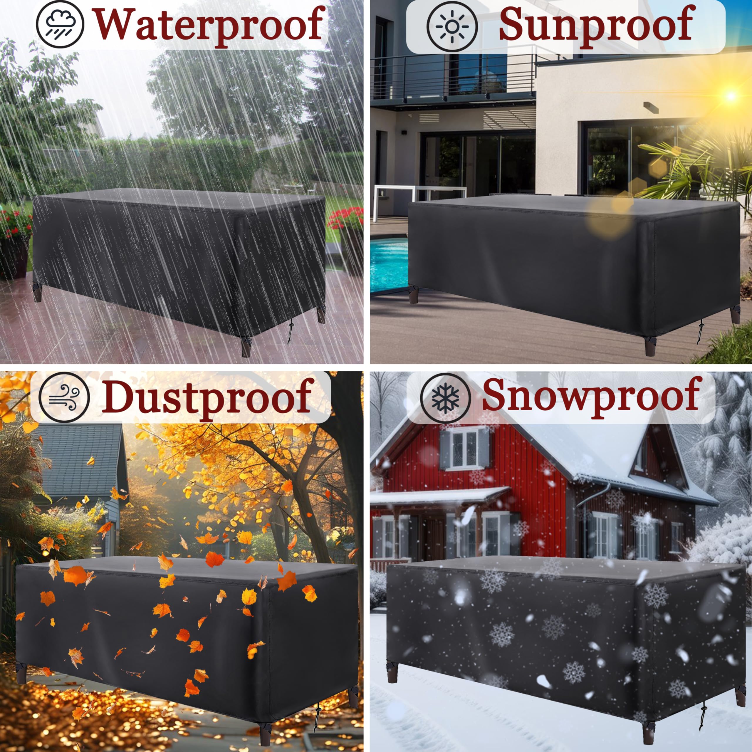 Housse de Protection Salon de Jardin 200x125x105 cm | Bâche pour Meubles et Table Extérieure Imperméable | Tissu Oxford 420D Robuste avec Cordon de Serrage, Noir