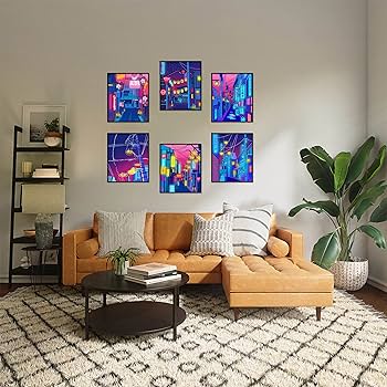 「都市夜景」デフォルメ抽象画原画 額縁付き 5cf86d5615db674287aaf067584a8d