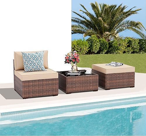 3 Piece Patio Furniture Set, Outdoor Sectional Sofa, PE Wicker