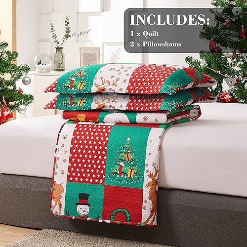 Miniatura 6 de Juego de edredón de Navidad tamaño King, colcha reversible de 3 piezas, diseño de campanillas para decoración de cama de Año Nuevo, funda de cama