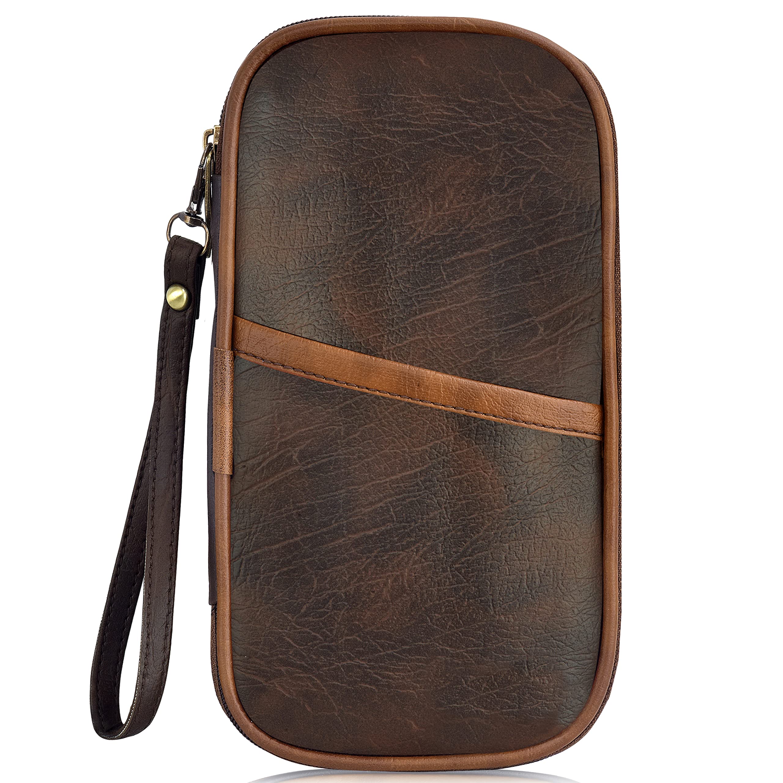 Travel Family Passport Holder Wallet Organizer Case for Credit Debit Card Ticket Coins Money Cash Currency Boarding Pass Pen with Removable Hand Strap- Brown OG05-image-33