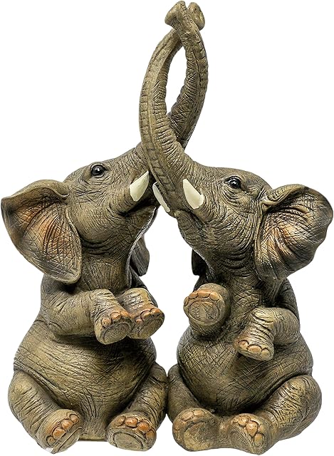 Thorne Antiques & Collectables Mr & Mrs Elephants - Loving Elephant Statue With Entwined Trunks (Grey)