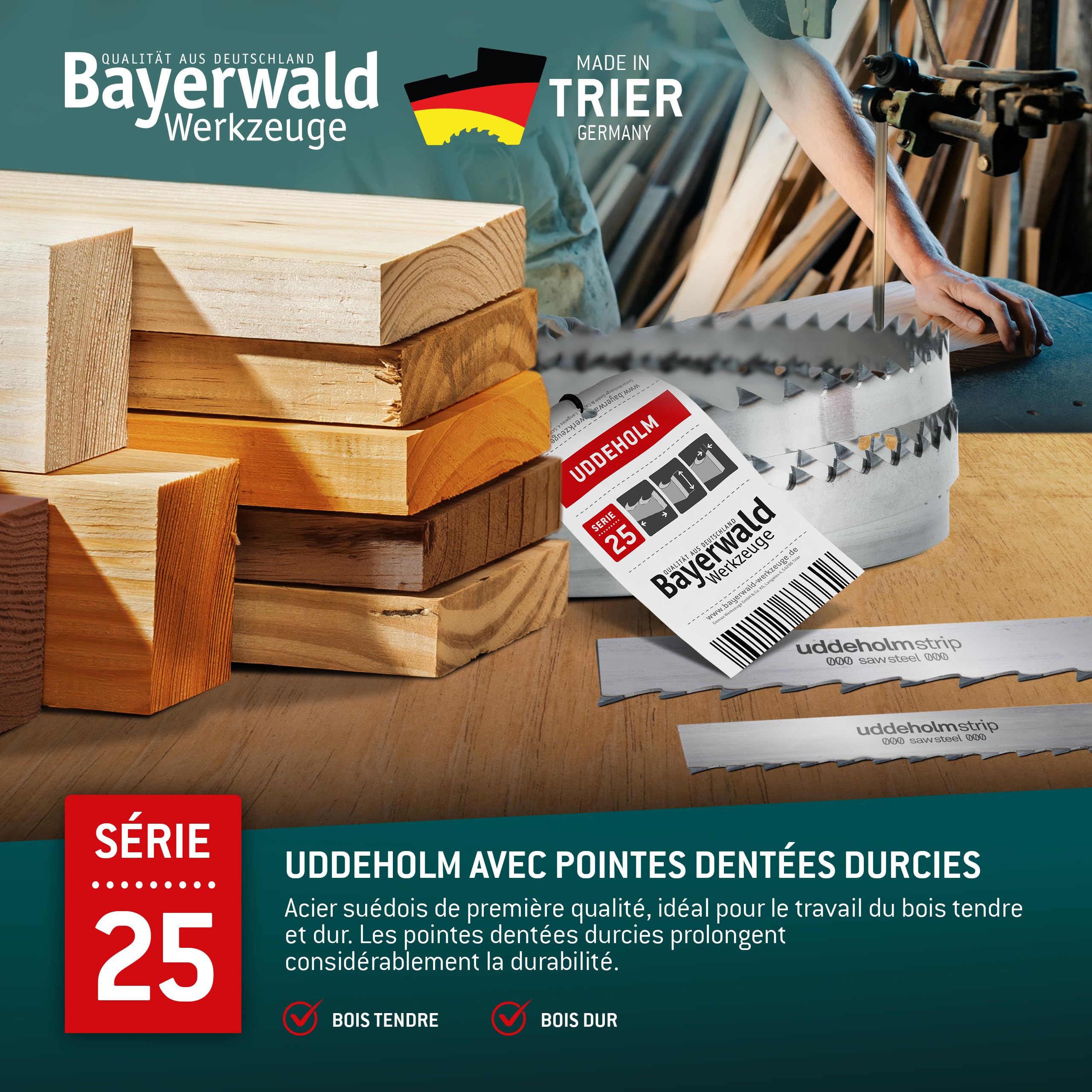 Lame de scie à ruban Bayerwald Uddeholm à pointes dentées trempées - 2240 x 20 x 0.5 x 7 / pour tous les types de bois courants/lame de scie adaptée à Metabo BAS 317 PRECISION DNB. Metabo BAS 317 PREC