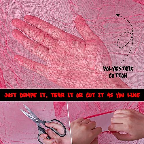 Miniatura 10 de Whaline Tela espeluznante blanca de Halloween de 41.6 x 7.2 pies, tela espeluznante de Halloween para fiesta de Halloween, decoración de tela