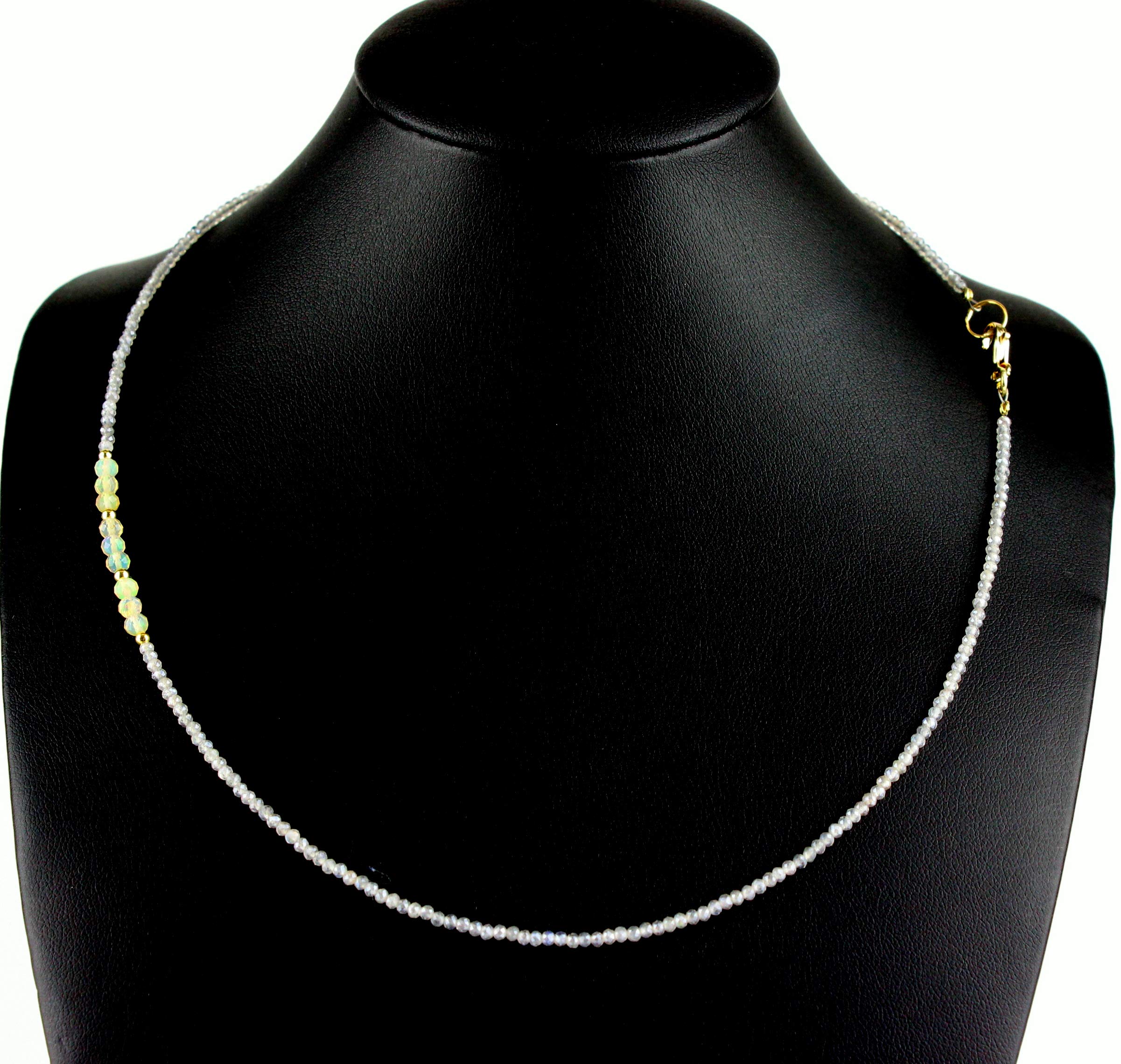 Labradorit Kette mit Welo Opal Edelstein Collier mit 925 Silber vergoldet