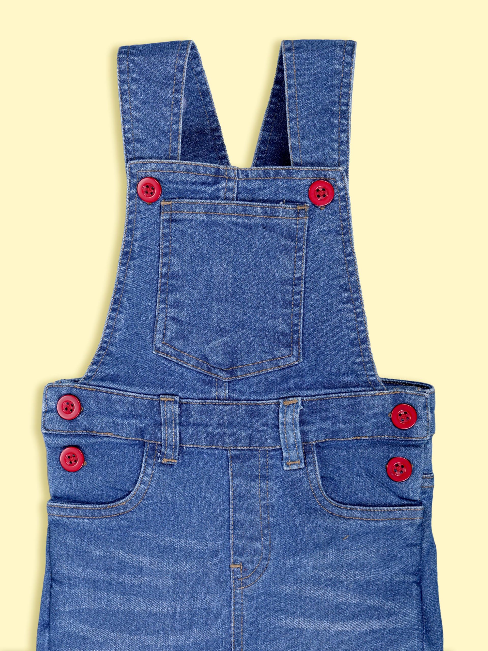 KiddoPanti Boys Denim Dungaree Pant, Mid Wash, 6-8Y, Solid,Blue - Image 4 thumbnail