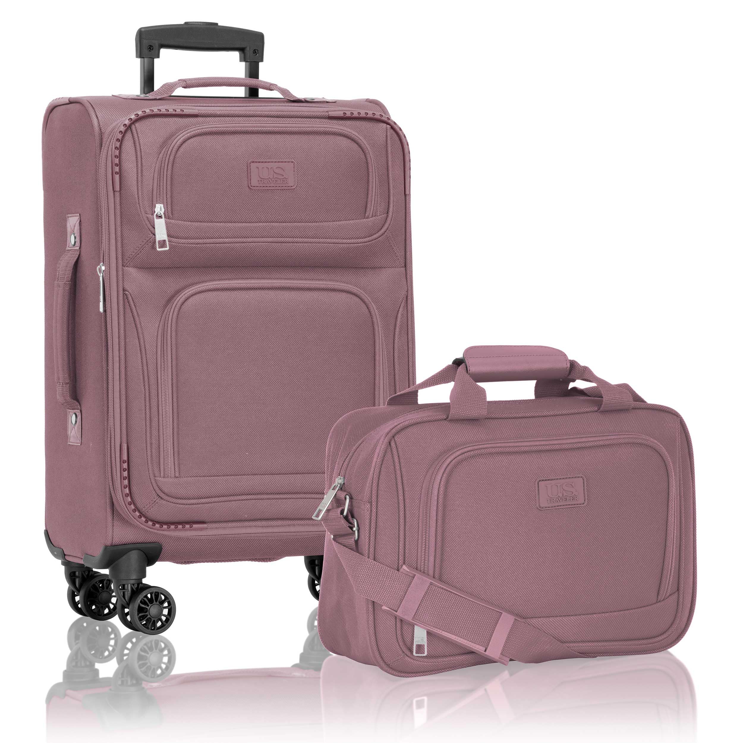 U.S. Traveler Rio Lightweight Softside Rolling Carry-on Suitcase, 4-Wheel Set, Mauve