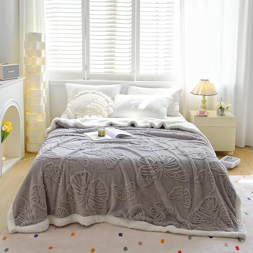UKELER Sherpa Bed Blanket 80 × 90 inch, Ultra Soft Queen Size Throw Blanket for 