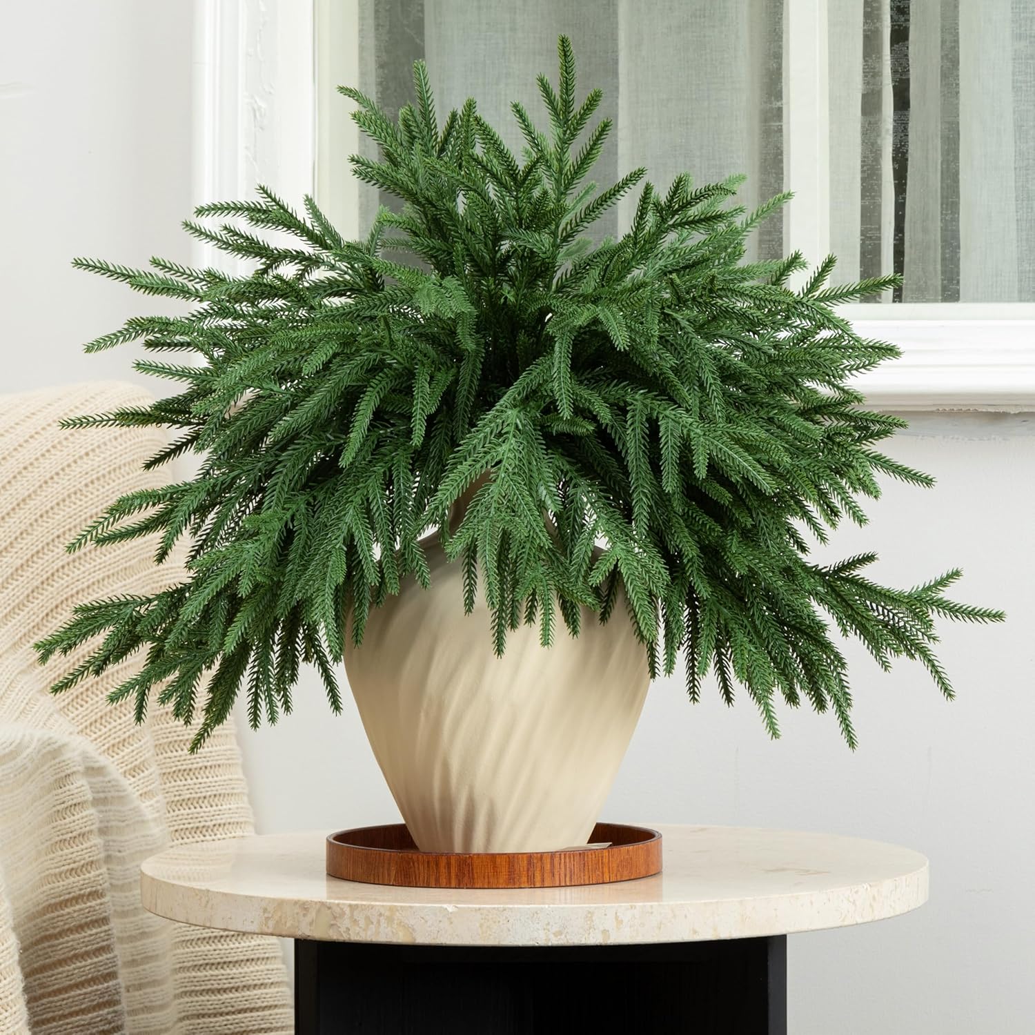 GIAUMA 12 Pcs Artificial Norfolk Pine Branches - 18" Realistic Faux Christmas Greenery Stems Fake Evergreen Cedar Picks Winter Greens for Vase DIY Crafts Garland Wreath Indoor Outdoor Holiday Decor