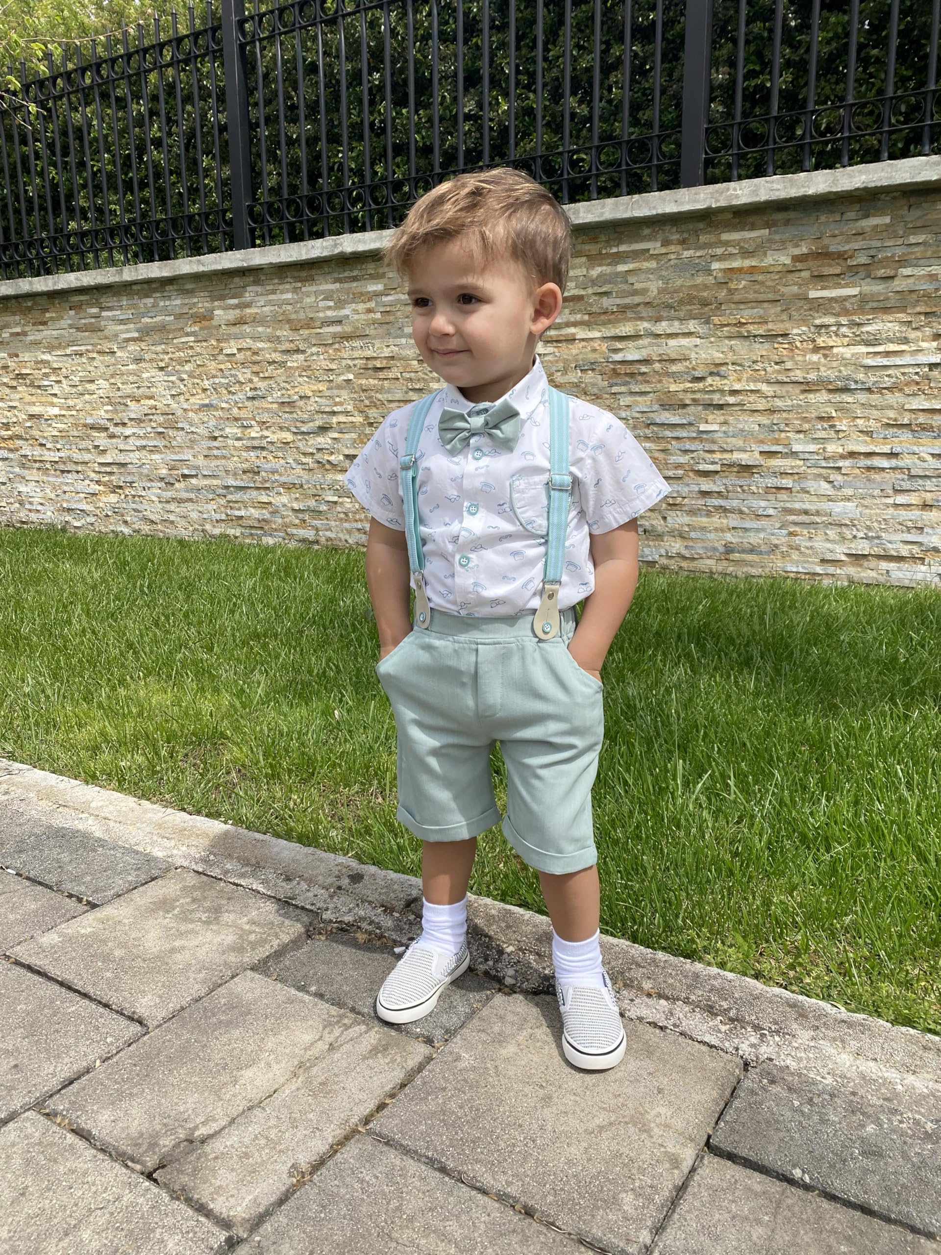 Volunboy Bimbo Completini e Coordinati Gentiluomo, Fiocco Camicia e Bretelle Pantalocini 4 Pezzi Ragazzi per Matrimoni Compleanni