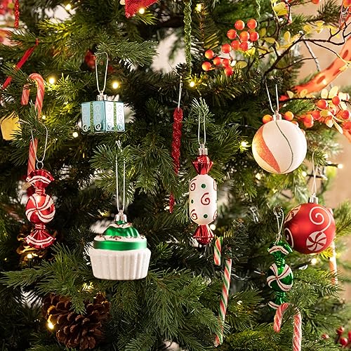 Miniatura 2 de Valery Madelyn Juego de adornos para árbol de Navidad, 70 unidades de bastón de caramelo rojo, verde y blanco, inastillables, decoración para árbol