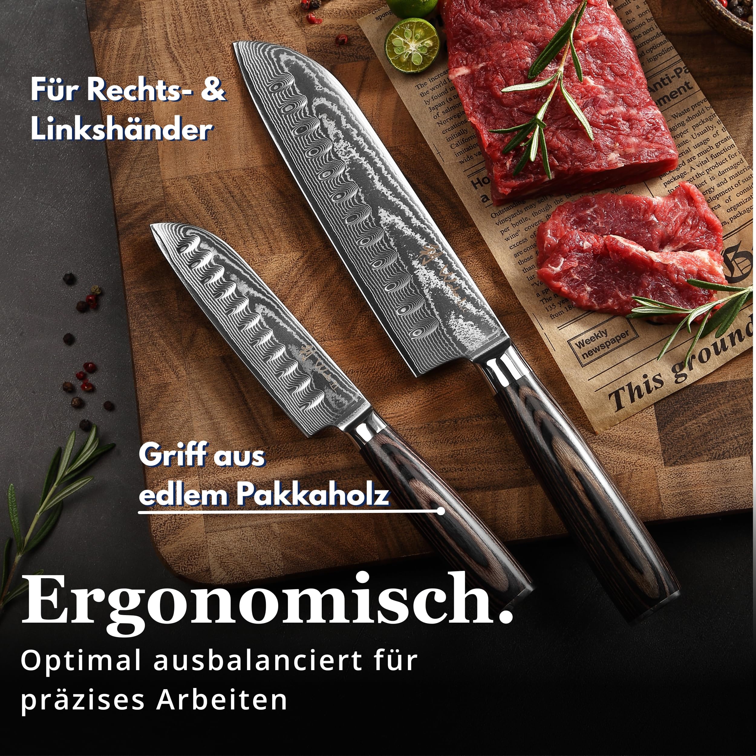 Wakoli EDIB Essentials Santokumesser Set 2-teilig, 67 Lagen Damaststahl