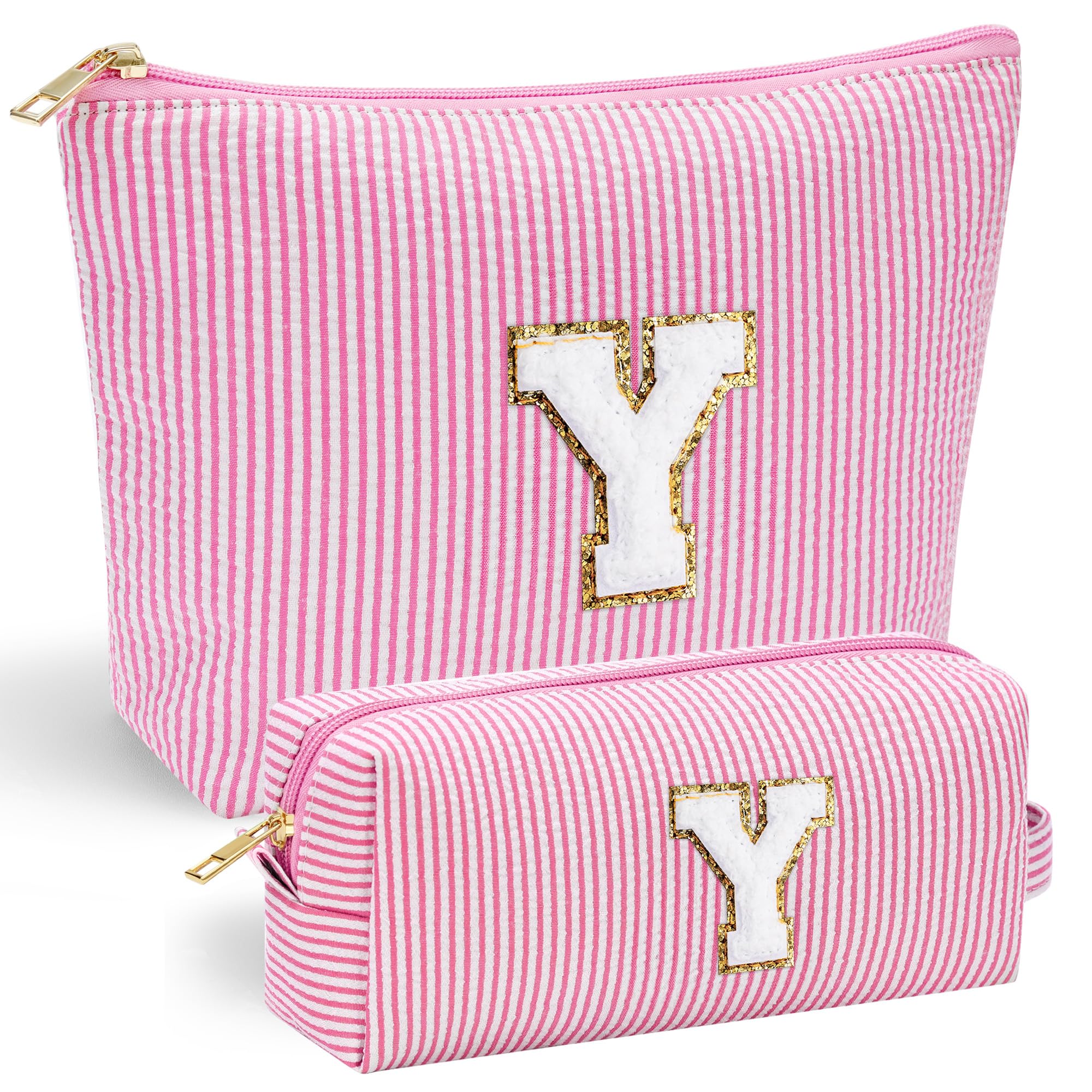 YOOLIFE Travel Makeup Bag Cosmetic Bag - Make Up Bag with Makeup Brush Bag Monogram Makeup Pouch Bag 2 Pieces Cute Makeup Bag Personalized Gifts Best