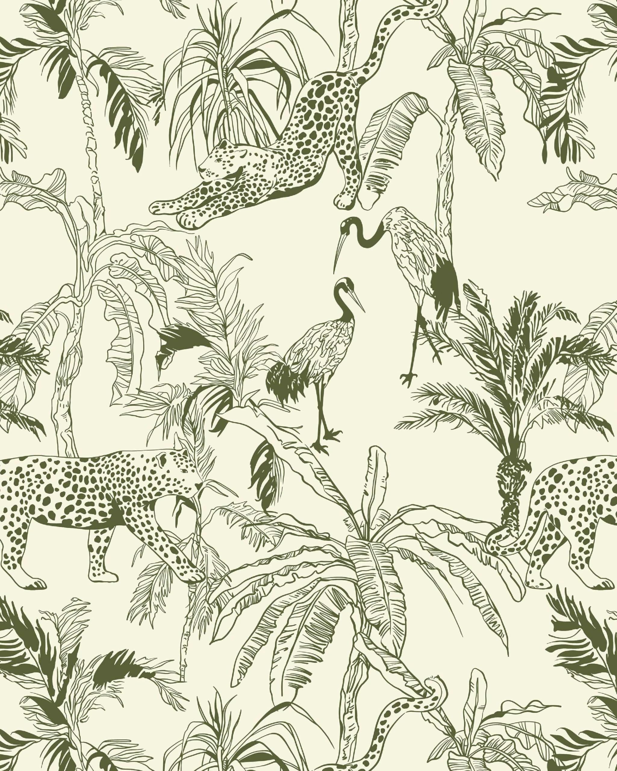 Forest Peel and Stick Wallpaper 78.7 "x17.3 Beige and Green Contact Paper Tropical Wallpaper for Bedroom Waterproof Removable Shelf Liner Decal Vinyl Roll