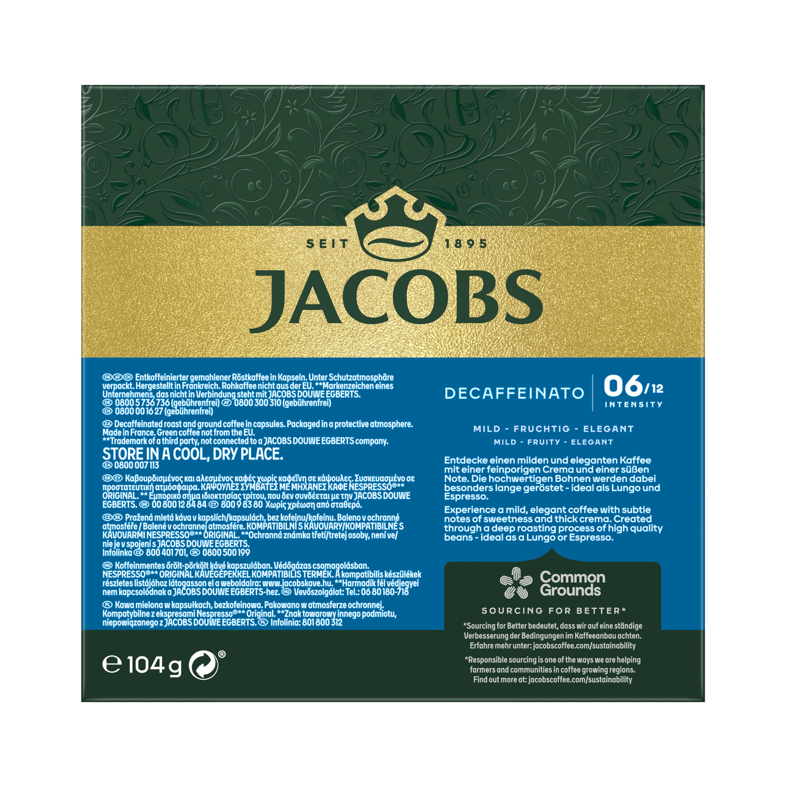 Jacobs Kaffeekapseln Lungo Decaffeinato, Intensität 6/12, 10 x 20 Getränke, Nespresso* kompatible Kaffee Kapseln, 200 Kapseln