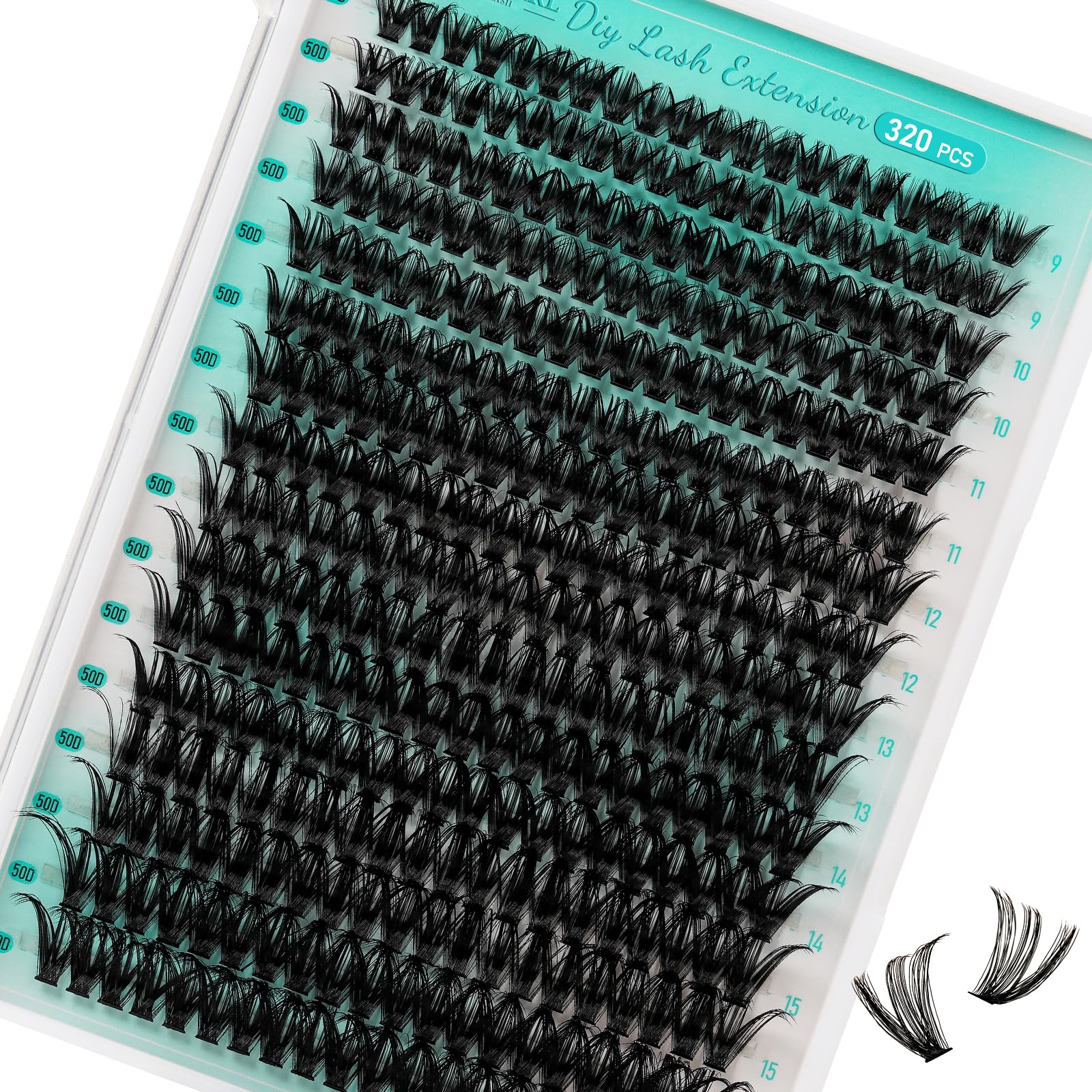 AMZGIRL LASH Ciglia individuali 320Pcs 50D Extension ciglia morbide, ciglia individuali DIY Eyelash Extension Ciglia a grappolo per l'applicazione a casa