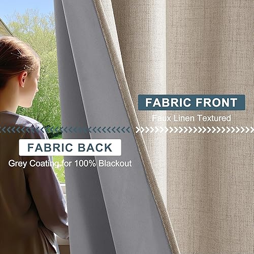 Miniatura 3 de PONY DANCE Cortinas opacas de lino para dormitorio, cortinas 100% opacas de 84 pulgadas de largo, 2 paneles con aislamiento térmico, cortinas de