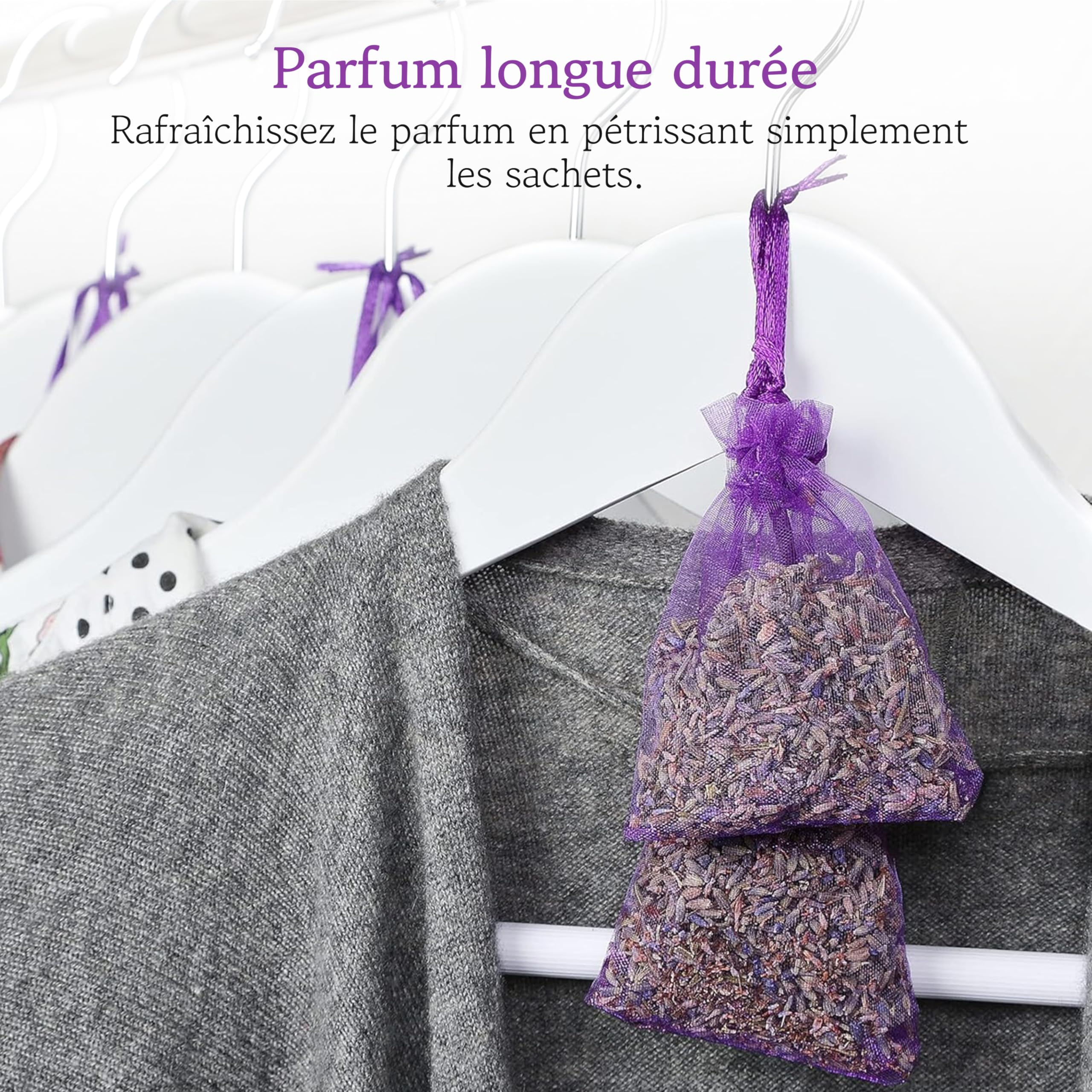 LAVODIA Sachets Parfumés Lavande - 20 Sachets de 6 g pour Armoire, Linge et Placard - Désodorisant Lavande Séchée pour Maison et Voiture - Parfum pour Une Fraîcheur Apaisante et Longue Durée