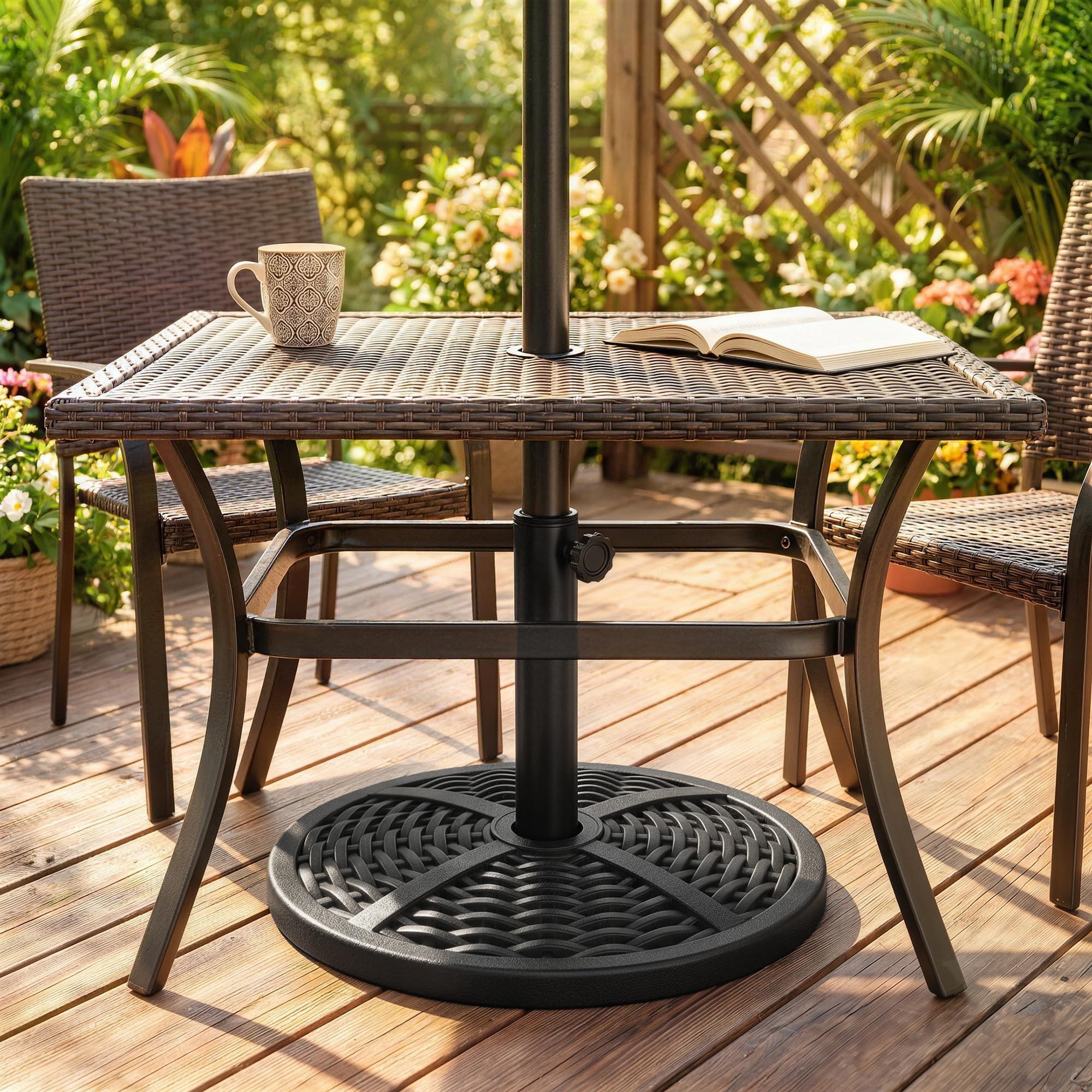 Outsunny Base de Sombrilla Redonda para Poste Ø38/48 mm 9,5 kg Negro | Soporte para Parasol, con Peso de Cemento