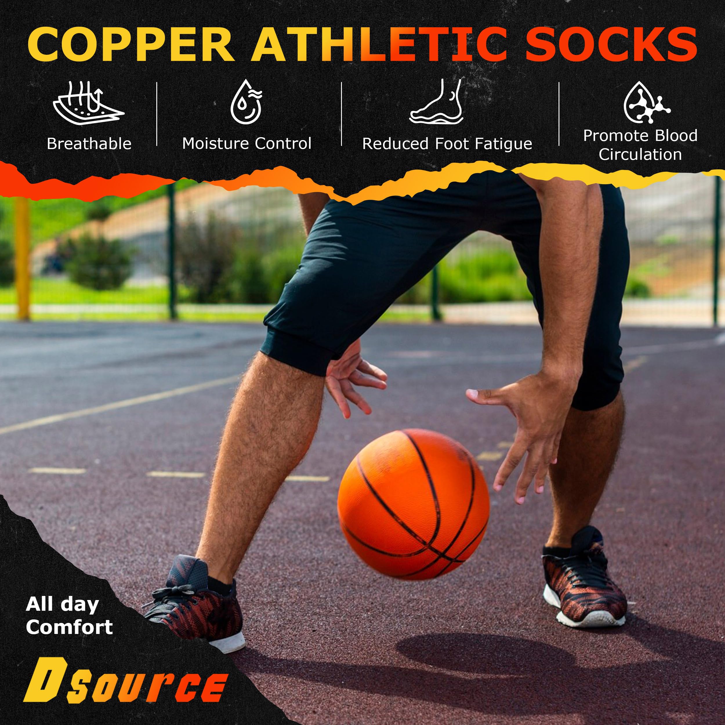 Dsource Uni Kupfersocken, gepolsterte Sohle, Fußgewölbeunterstützung, athletische Knöchelsocken, Radfahren, Basketball, Laufsocken, 3 No-Show, Schwarz und Weiß, Large-X-Large