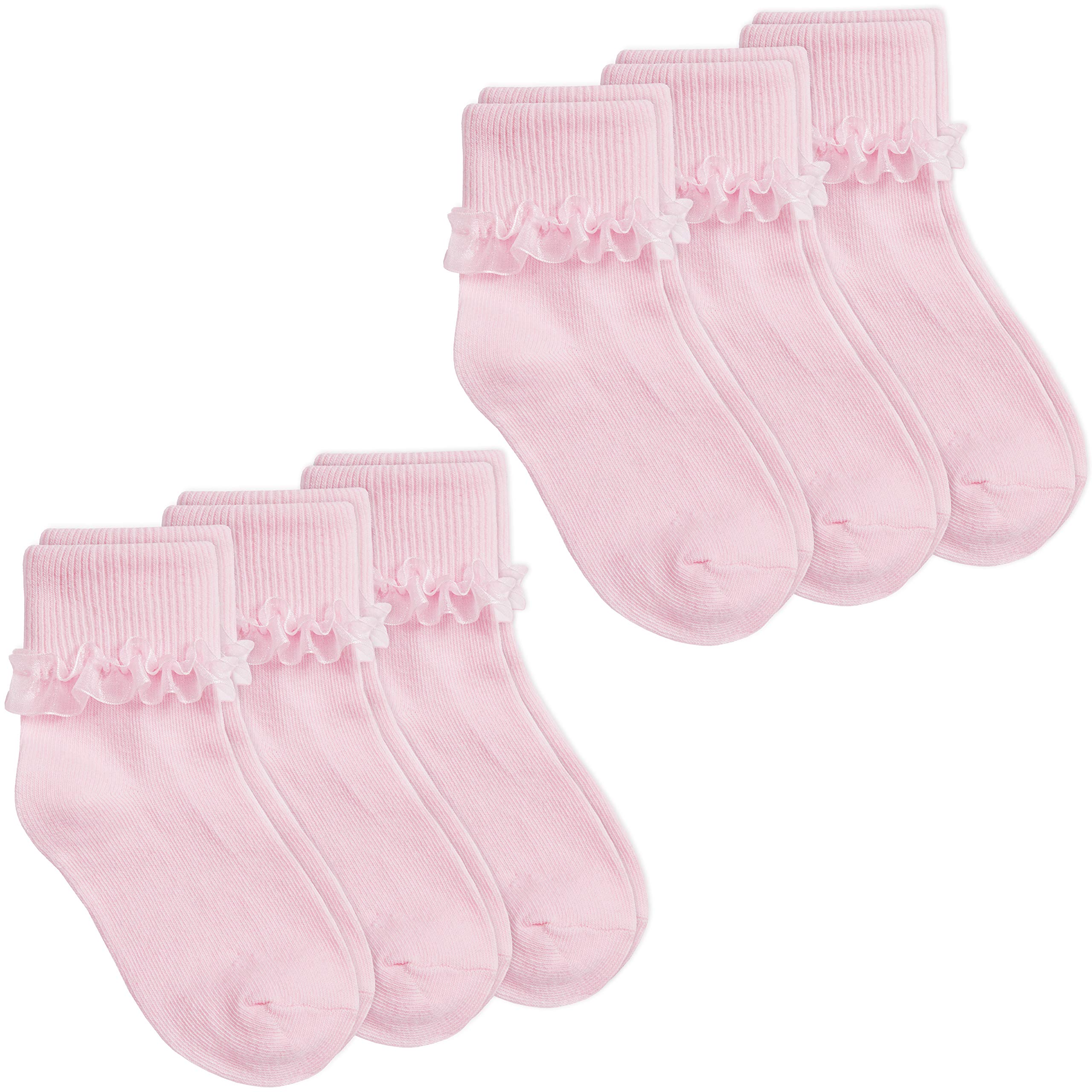 Cottonique Girls Pink - 6 Pairs Frilly Lace Ankle Socks - 3 Or 6 Pair Trainer Liner