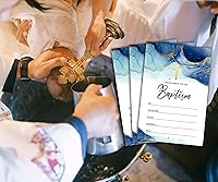Vista 4 de Invitaciones de bautismo con sobres, tarjetas de invitación de baby shower azul acuarela, invitación de primera comunión de lámina dorada