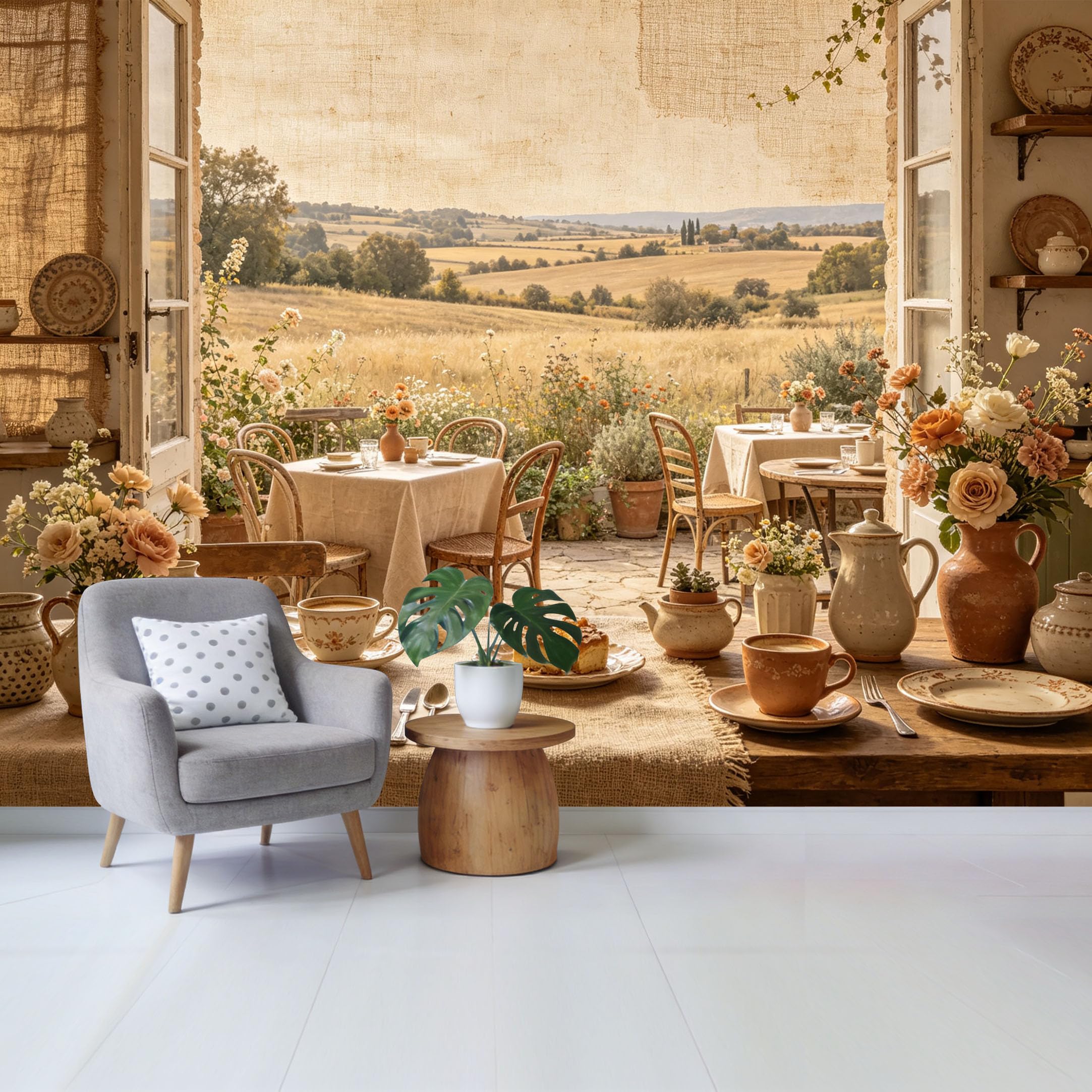Qzlithotic Yq2605250360 Custom Size Wall Mural Tuscan Countryside Wheat Field View Farmhouse Dining Scene Oil Painting Selfadhesive Wall Fabric Removable Wallpaper For Home Office Decor