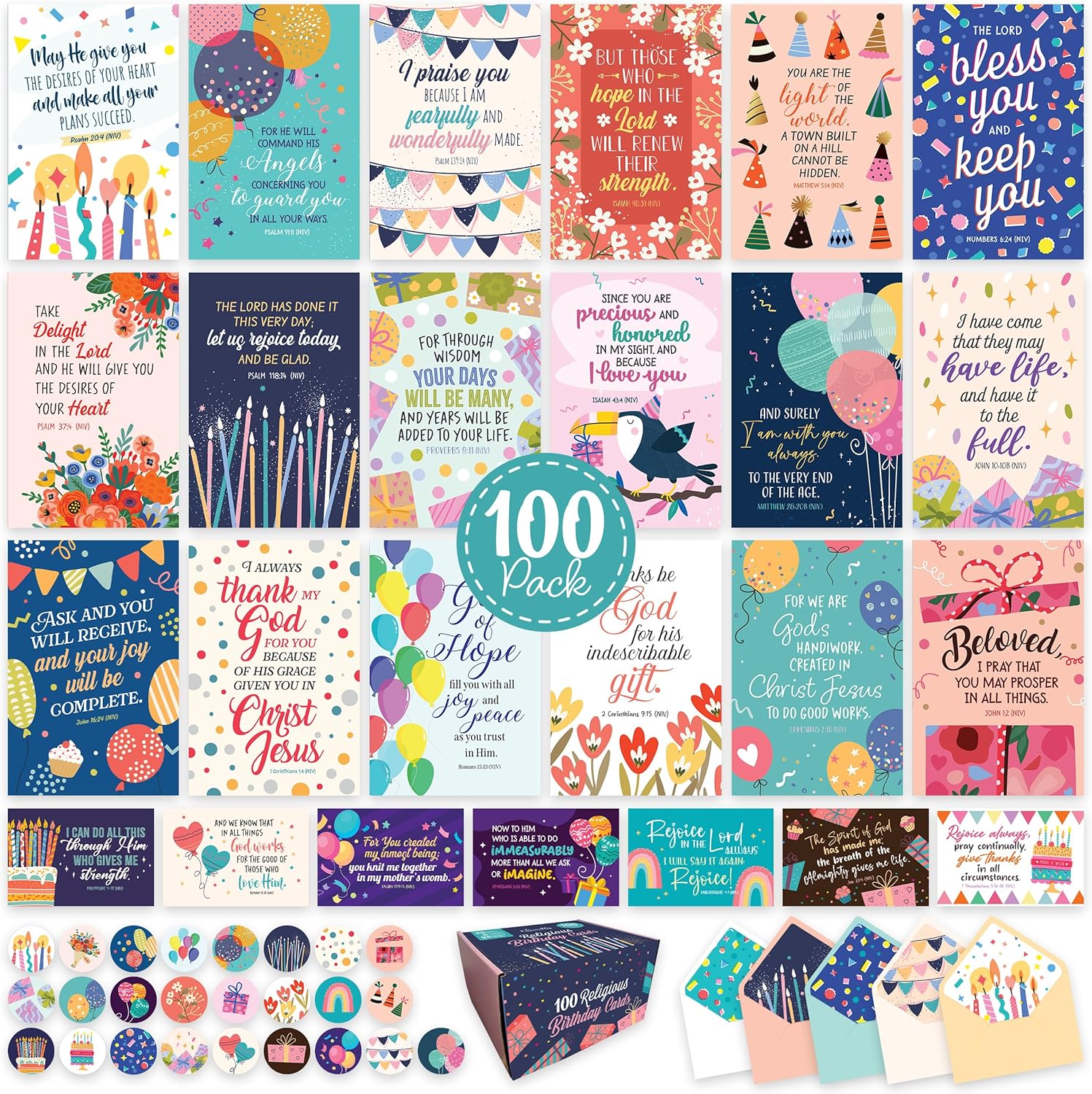 Decorably 100 CARDS - RELIGIOUS BIRTHDAY CARDS - 4X6 INCHES