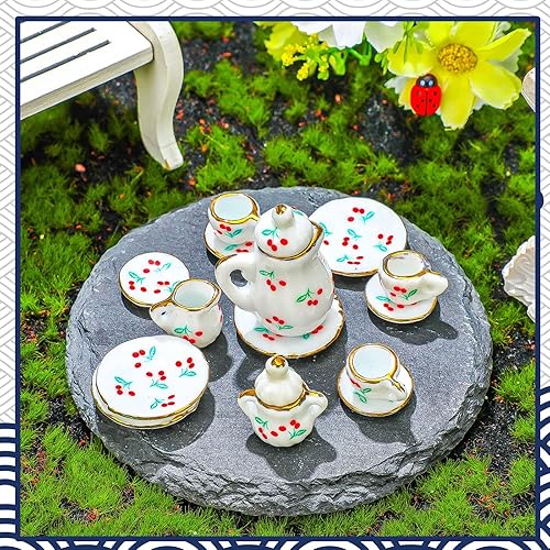 Miniatura 6 de Shappy 90 piezas 1 12 escala casa de muñecas miniatura porcelana taza de té de Navidad incluye mini patrón flor patrón tetera taza platos para casa