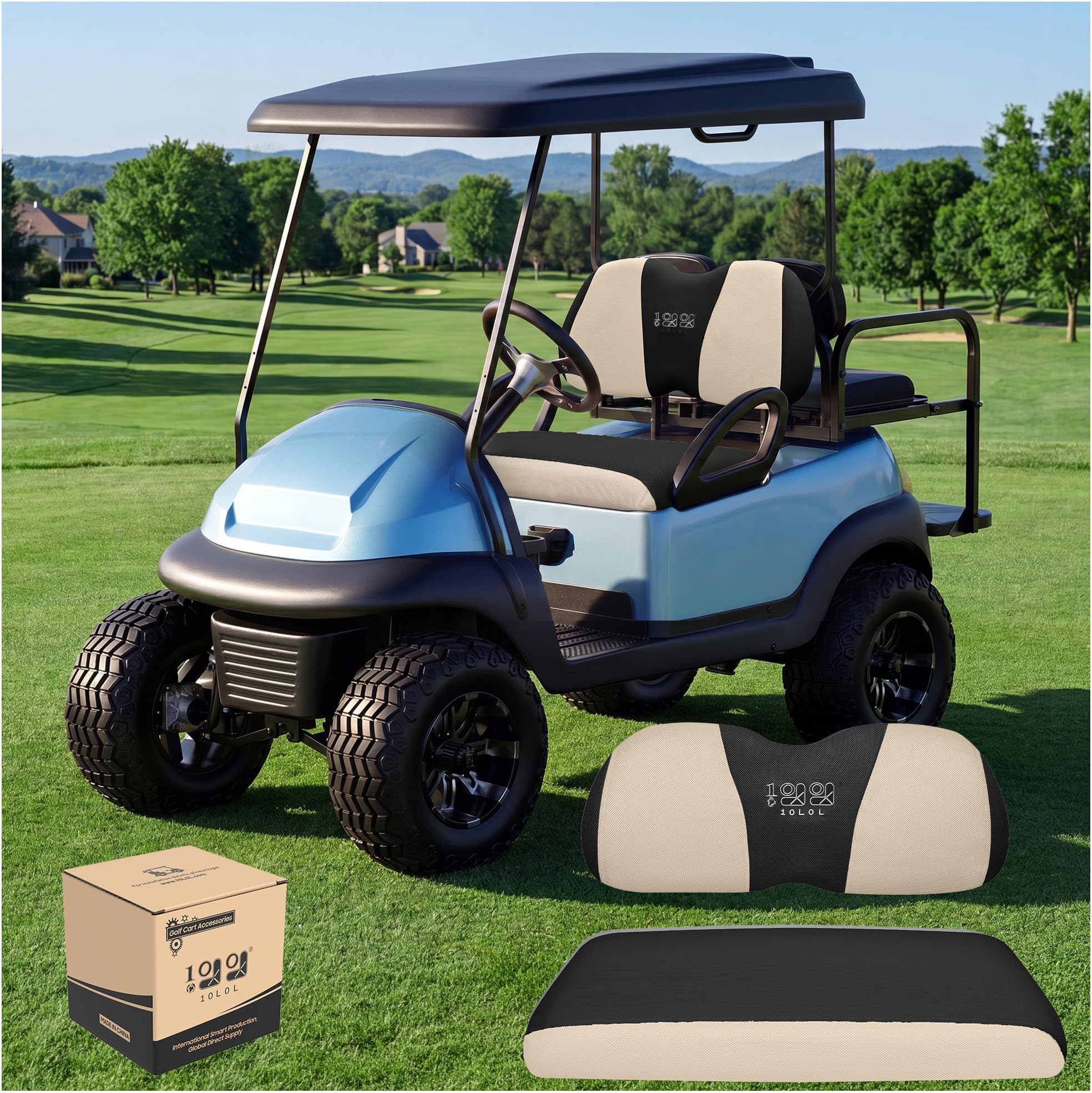 10L0L Golf Cart Seat Covers, Super Comfort and Cooler Than Vinyl Seat Cover, Front Seat for Yamaha Club Car Precedent Tempo, No Drilling Breathable Mesh Bench Seat Blanket, Machine Washable