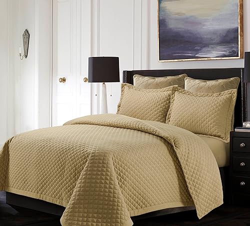 Tribeca Living BRISQUILTKICA Brisbane conjunto de colcha tipo quilt grande de cachemira, Microfibra, Cachemir, King