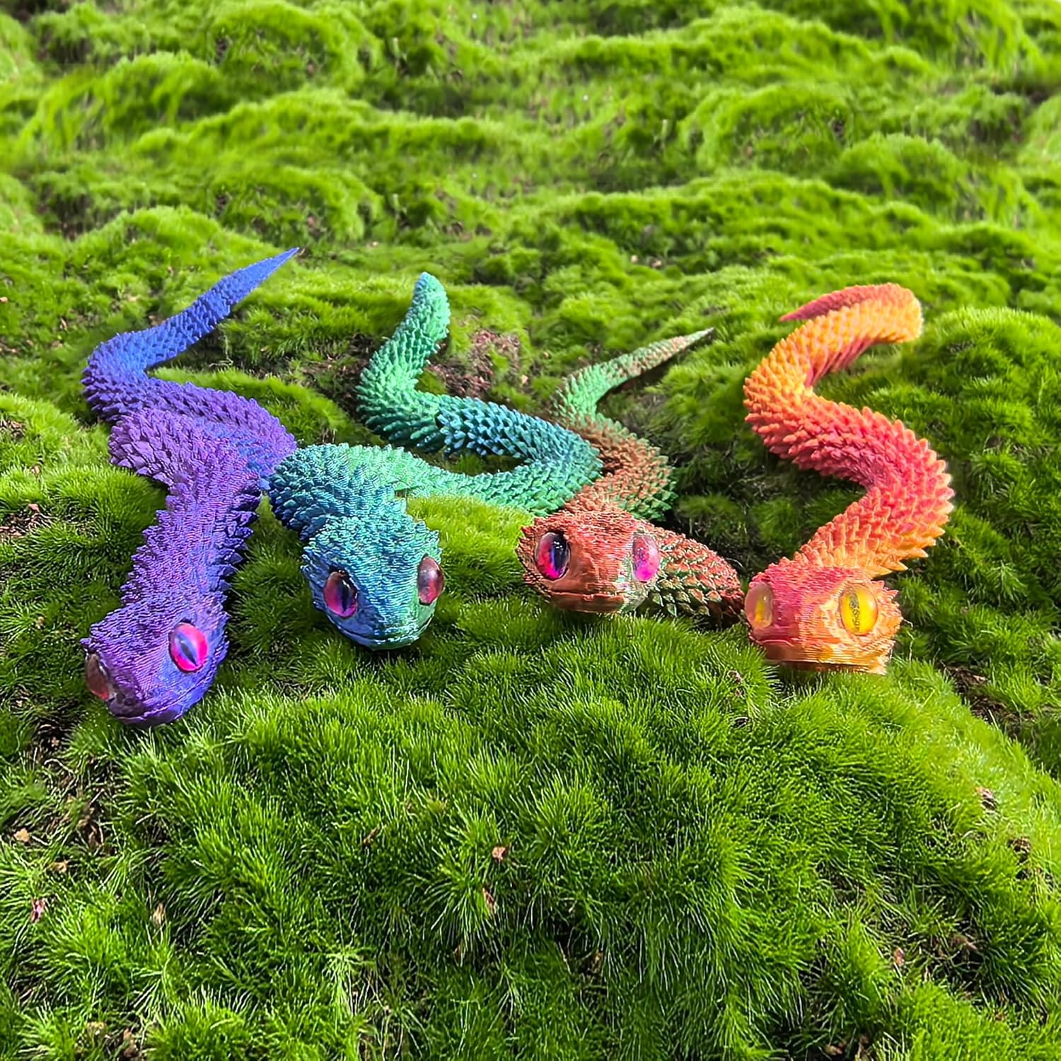 4Pcs 12in 3D Printed Snake Toys, 3D Printed Animals for Kids & Adults, Fidget Toys for Anxiety Relief, Desk Pet, Home Decor, Gift for Easter, Halloween & Christmas (Blue Purple)