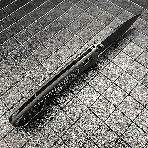 Miniatura 5 de EDC - Cuchillo de bolsillo plegable manual negro abierto, hoja de punto de caída, borde liso, acabado recubierto, fibra de vidrio de grivory súper